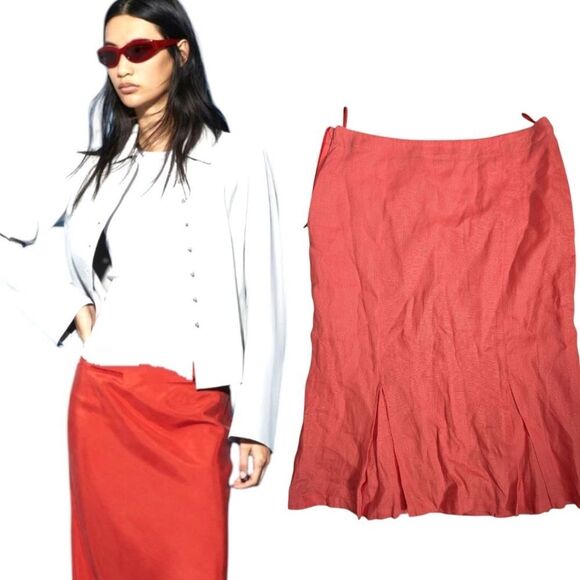 Maxmara Max &Co 💯 Linen Coral  Knee Length Skirt M US6 - Picture 1 of 11
